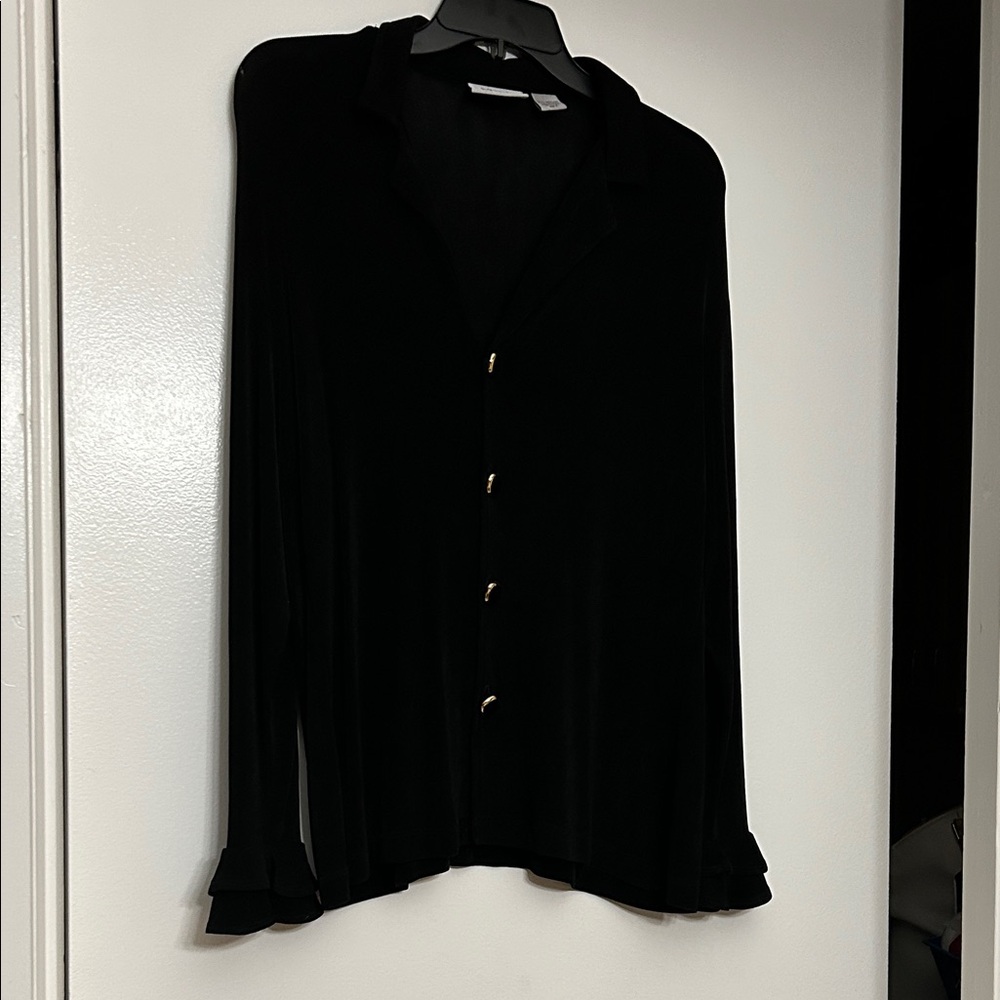 Chico's Black Button-Front Blouse with Gold Buttons